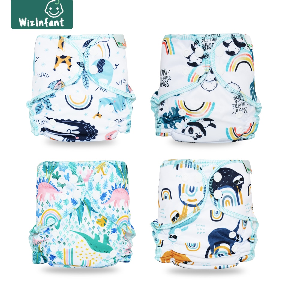 WizInfant Newborn Organic Cotton Colrful Binding Baby Diapers Tiny AIO Cloth Diaper,Waterproof PUL Fit 3-6KG Baby