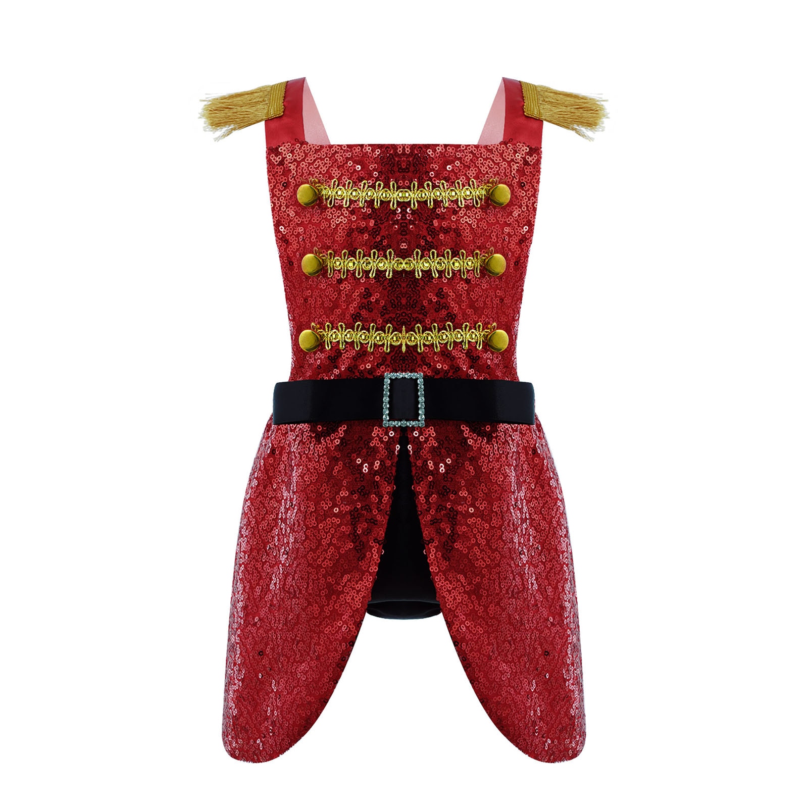 Kids Girls Circus Ringmaster Costume Shiny Sequins Open Back belt Romper Jumpsuit Outfit for Carnival Party Halloween Cosplay