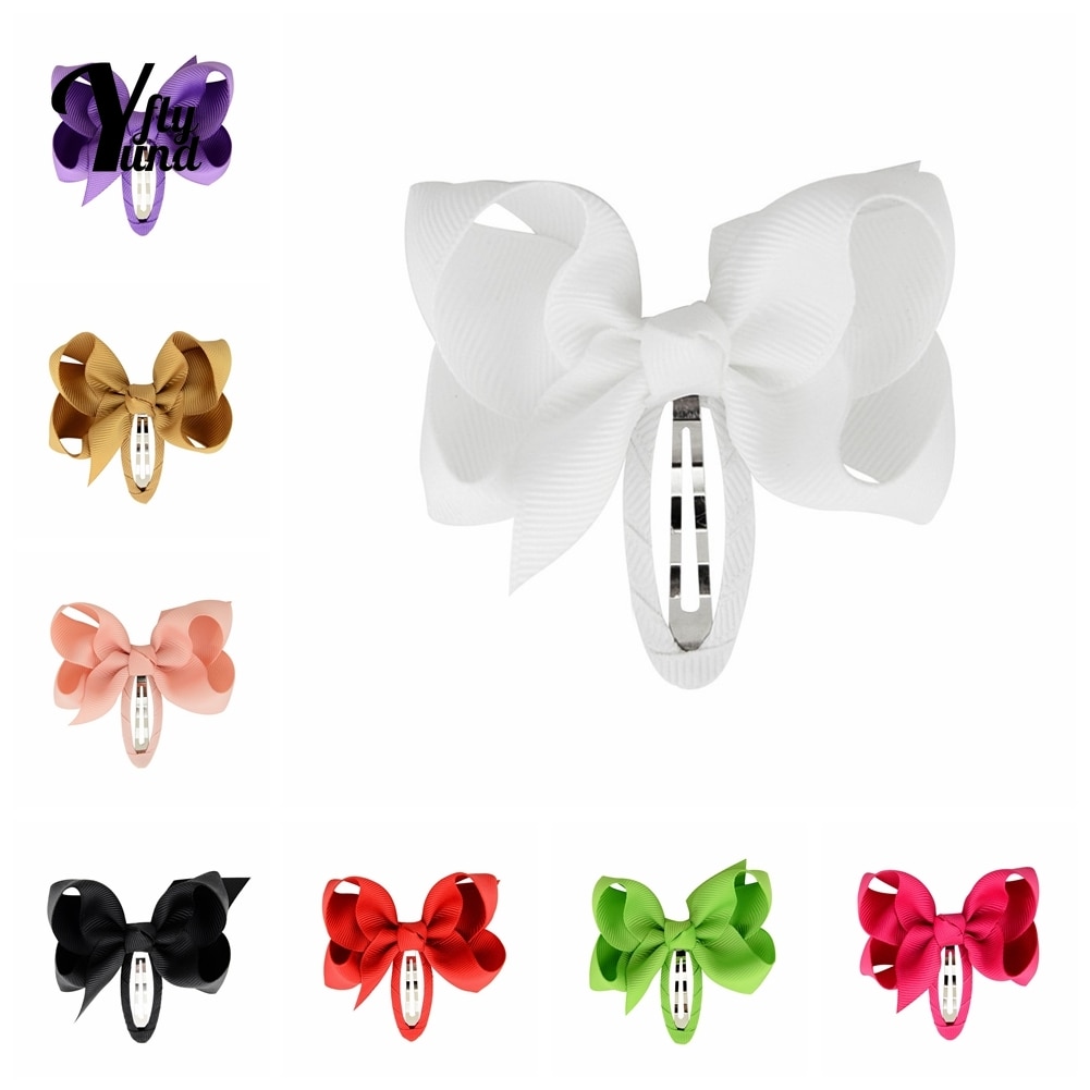 Yundfly 7 CM Solid Color Grosgrain Ribbon Bows BB Clip Infant Cute Handmade Bowknot Bangs Hairpin Baby Headwear Hair Accessories