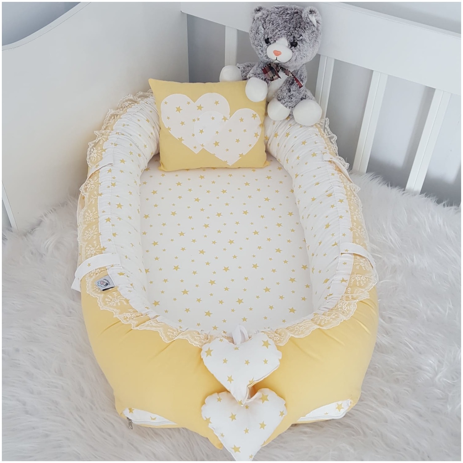 Jaju Baby Handmade, Yellow and Yellow Star Combined Lux Orthopedic Babynest