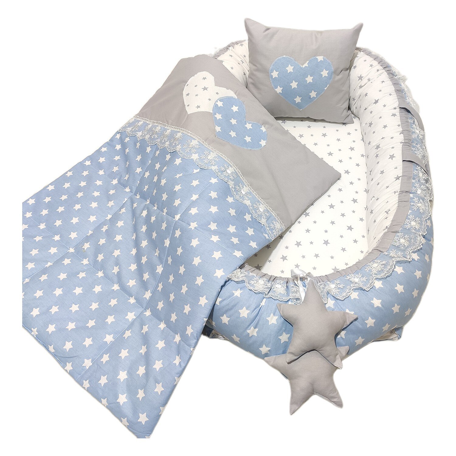 Jaju Baby Handmade, Blue Star and Gary Design Luxy Orthopedic 3-Set Baby Bed Babynest Mother Side Portable Baby Bed