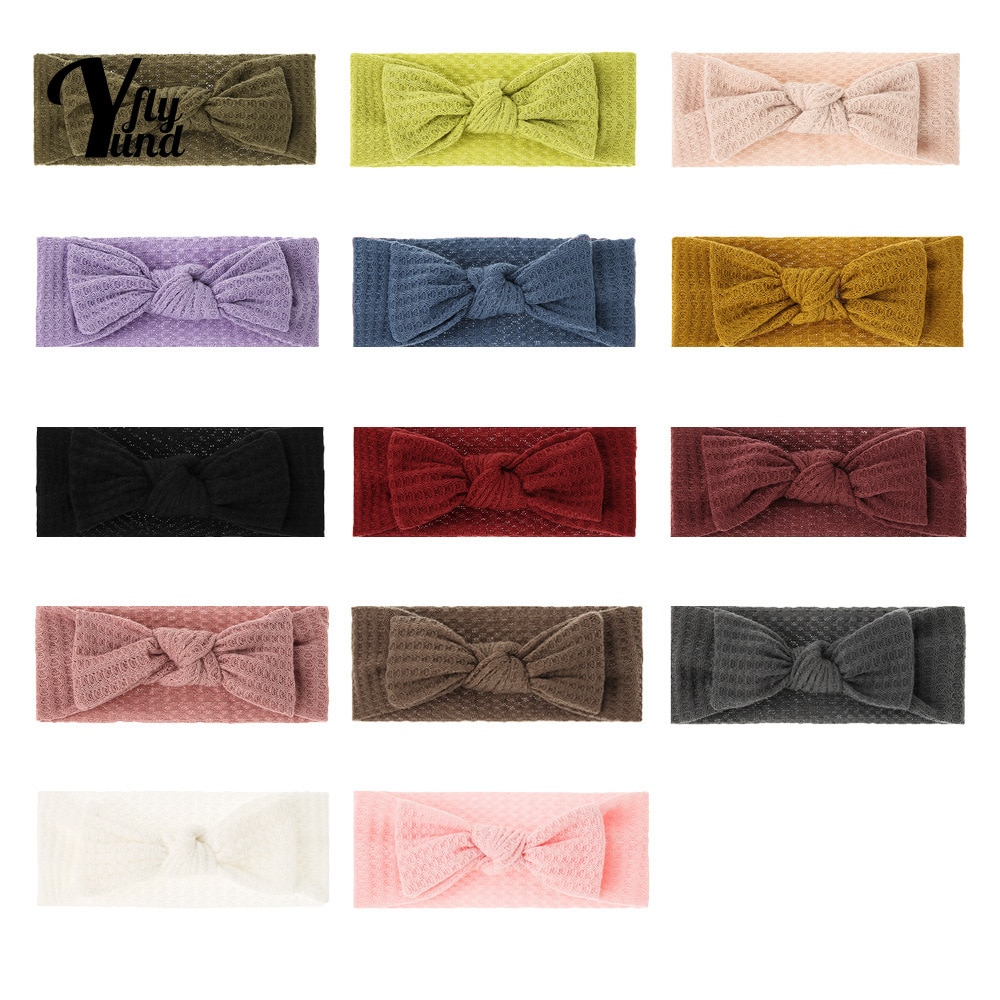 Yundfly Soft Breathable Elastic Nylon Headband Solid Color Handmade Knotted Baby Hairband Bowknot Headwear Clothing Decoration