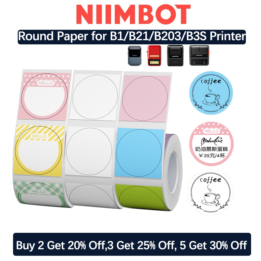 【Round】NiiMBOT B1 B21 B203 B3S Round Label Sticker Self-adhesive sensitive Waterproof Digital Number Cake Sealing Sticker Paper