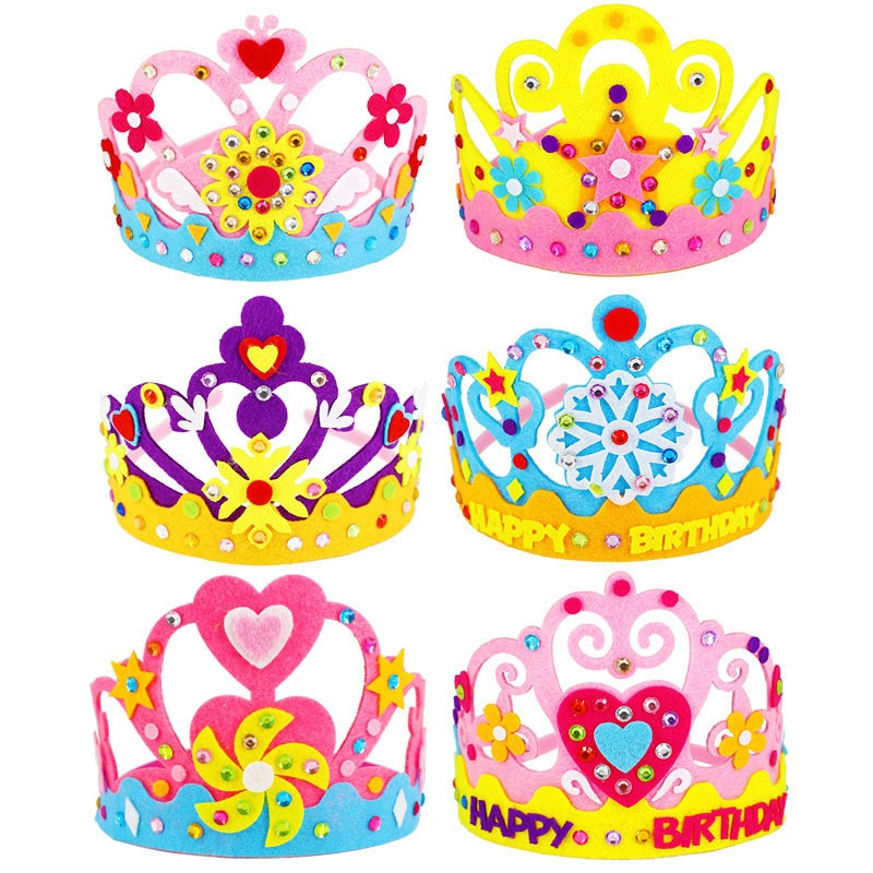 1PCS Non-woven DIY Crown Hat Princess Headwear Toy Handmade Creative Arts And Crafts Toys Learning Children Birthday Gifts