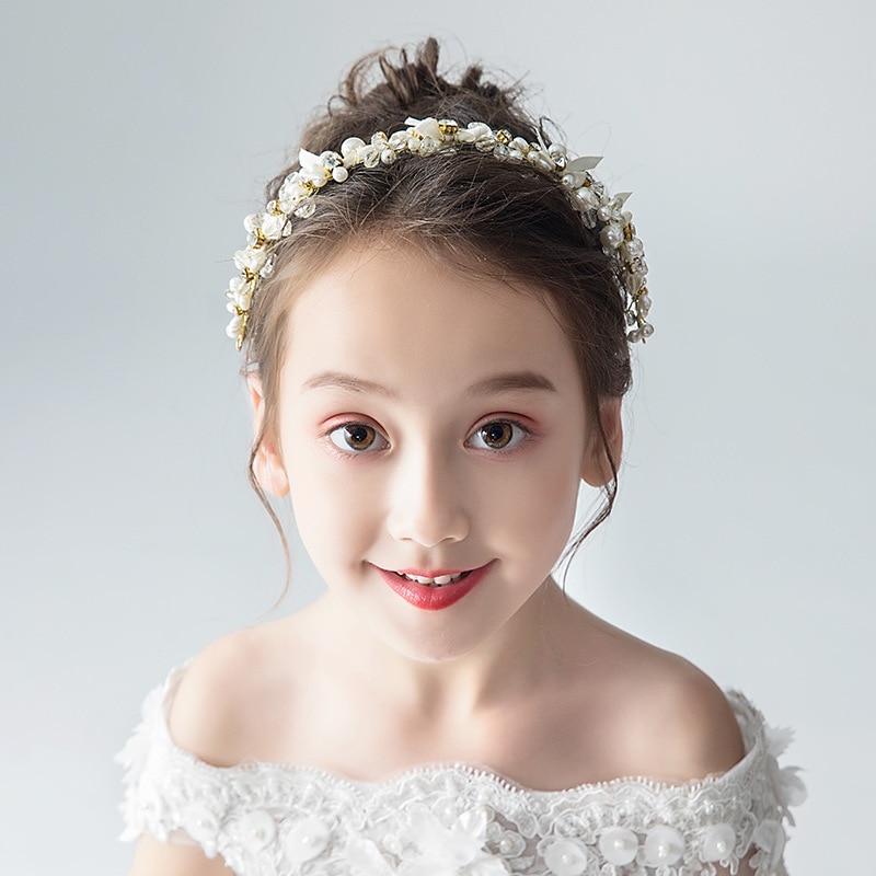 Children's Wreath Girl Headband Princess Tiara Crystal Pearl Crown Bride Bridesmaid Wedding Party Pageant Headdress