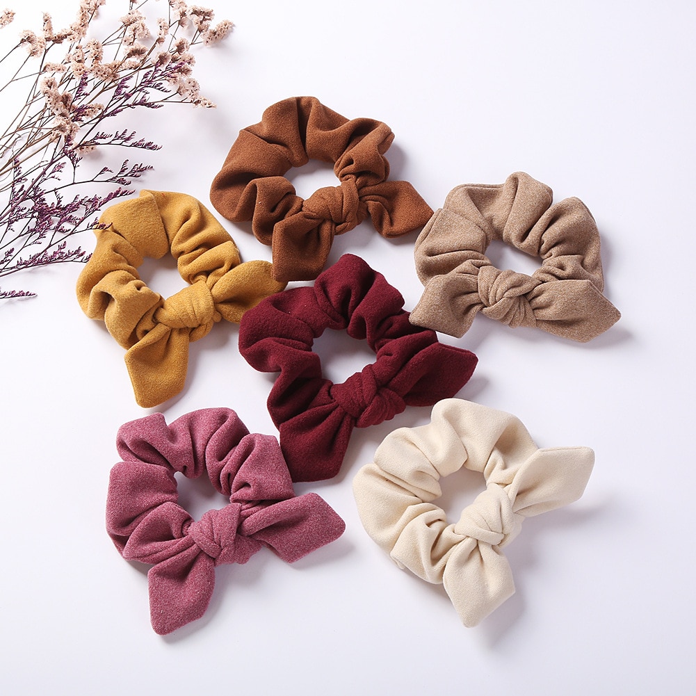1 PCS Women Solid Color Imitation Cashmere Large Intestine Hair Rope Fashion Knotted Elastic Hairband Girls Headwear Photo Props