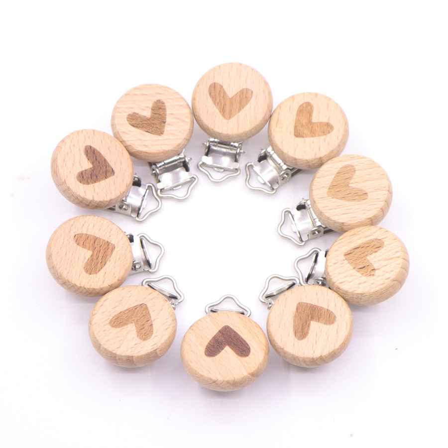 10pcse Lovely Wooden Pacifier Chain Natural Beech Wood Baby Pacifier Clips DIY Dummy Clips Accessory