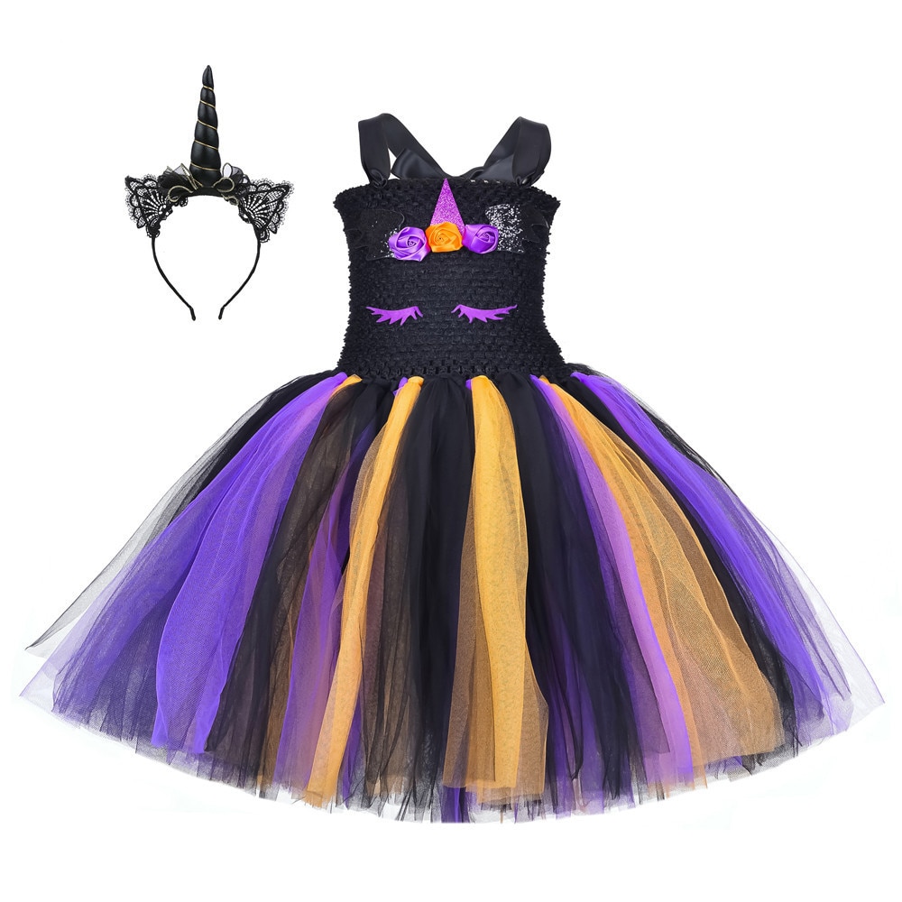 Starlight Unicorn Tutu Dress Halloween Party Dress Girls Costume Princess Clothing Childre n Dance Wear Black Color