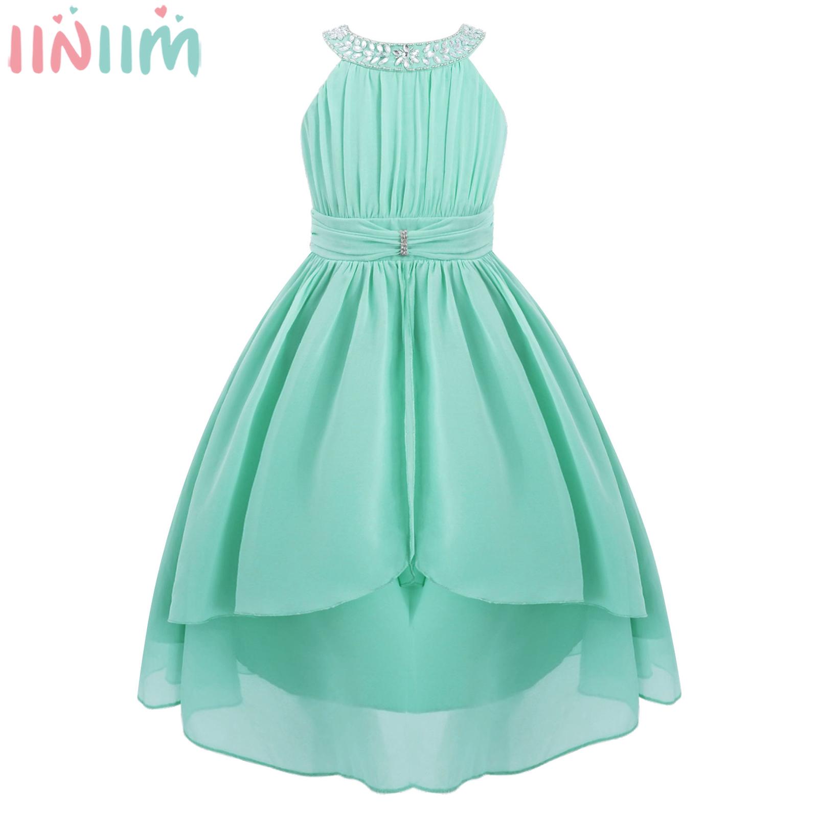 iiniim Kids Princess Summer Dress Sequined Rhinestone Halter Neck Chiffon Flower Girls Dress Wedding Birthday Party Prom Dresses