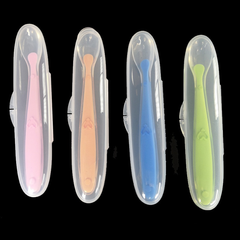 Infant Children Baby Silicone Soft Spoon Training Correction Feeding Meal Practice Food Water Milk Spoon With Box