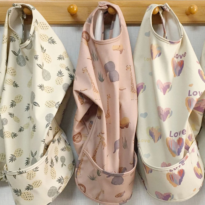 Baby Bib Infant Meal Stuff Little Boy Girl Long Sleeves Apron Child Waterproof Smock Kids Feeding Teething Painting Bibs