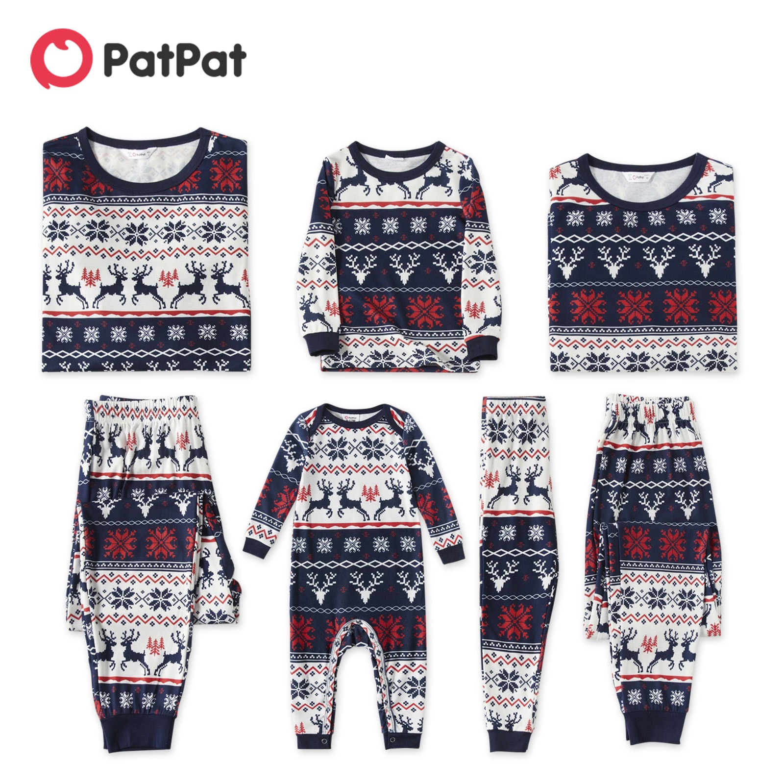 PatPat Christmas Pajamas Family Set All over Reindeer and Snowflake Print Family Matching Outfits Long-sleeve Pajamas Sets