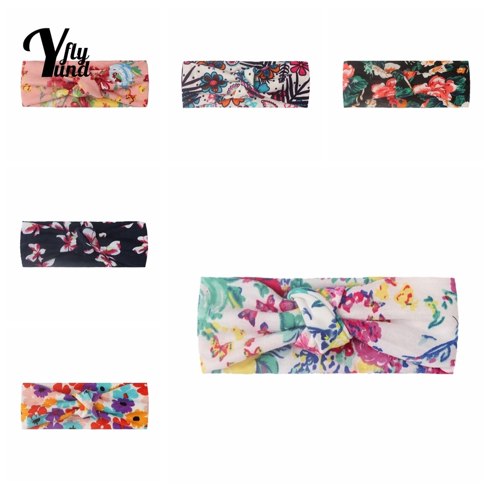 Yundfly Vintage Flowers Pattern Elastic Hairband Cute Print Knotted Infant Headband Baby Headwear Hair Accessories Holiday Gifts