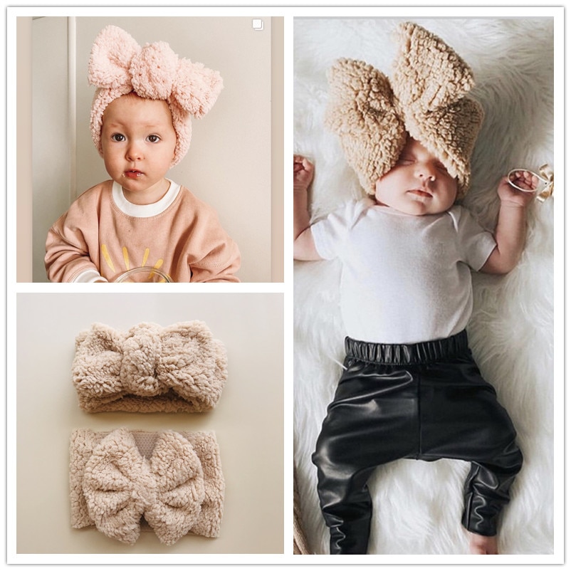 2Pcs/Set Winter Baby Bows Headbands Warm Newborn Turban Thick Teddy Fabric Hairband Kids Infant Toddler Hair Accessories