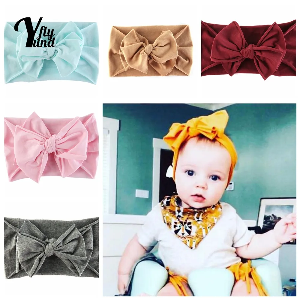 Yundfly Double Layer Solid Color Bowknot Headband Infant Fashion Handmade Bows Elastic Hairband Newborn Headwear Holiday Gifts