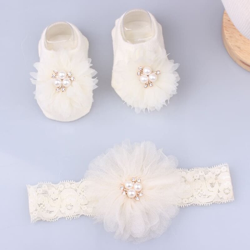 2Pcs/Set Lace Flower Baby Girl Headband Socks Set Crown Bows Newborn Hairband Headbands For Girls Turban Baby Hair Accessories