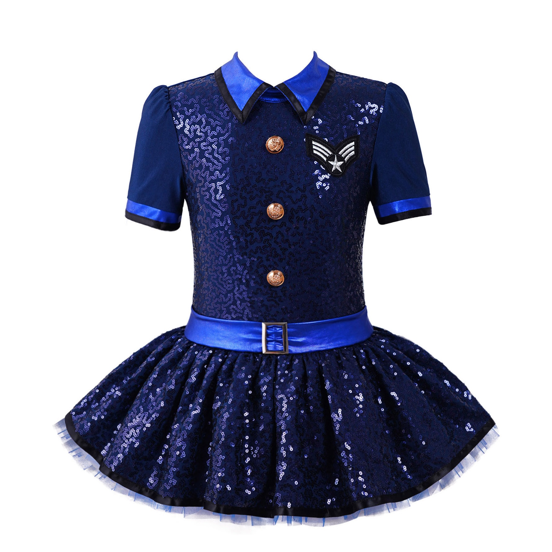 Kids Girls Policewoman Cosplay Costume Sequins Mesh Tutu Dress Halloween Police Woman Officer Uniform Carnival Fancy Party Dress
