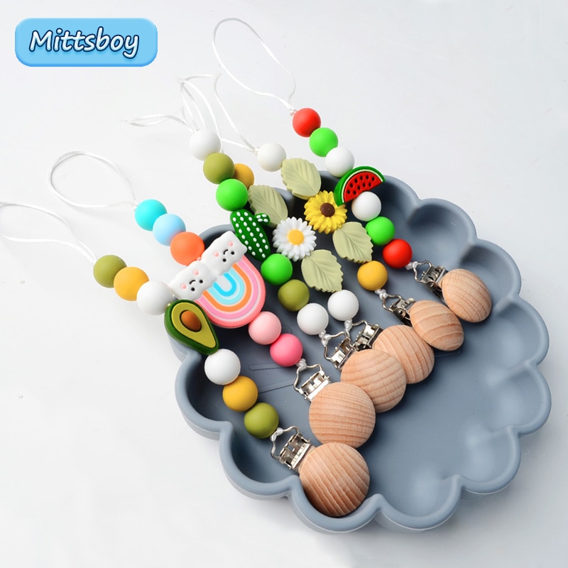 Cartoon Fruit Watermelon Silicone Teether Pendant Beaded Pacifier Clip Chain Baby Boy Girl Dummy Feeding Clip Soother Chain Gift