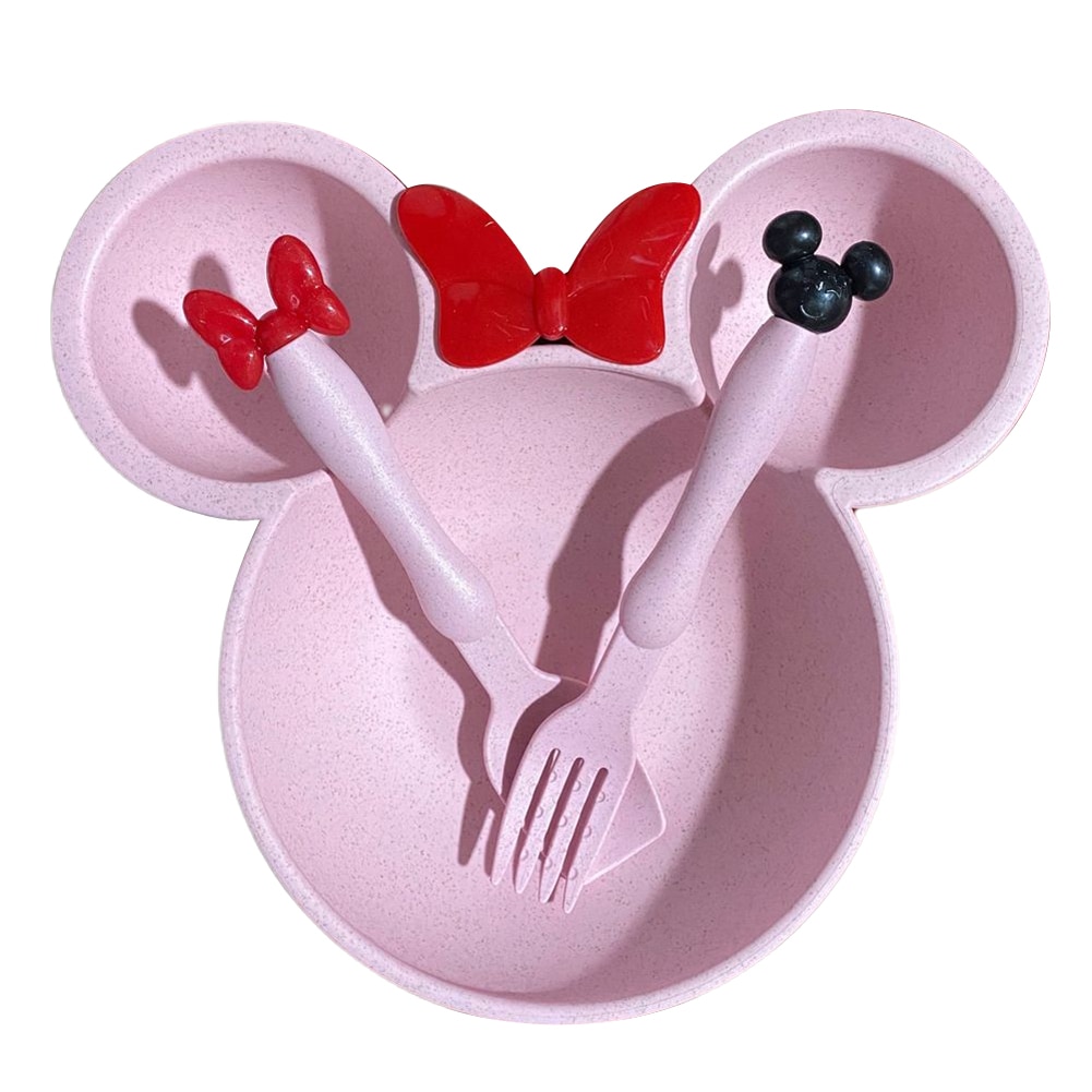 Pudcoco 3Pcs Baby Tableware Set Cute Cartoon Shape Bowl + Cute Fork +Non-Slip Spoon Baby Feeding Set