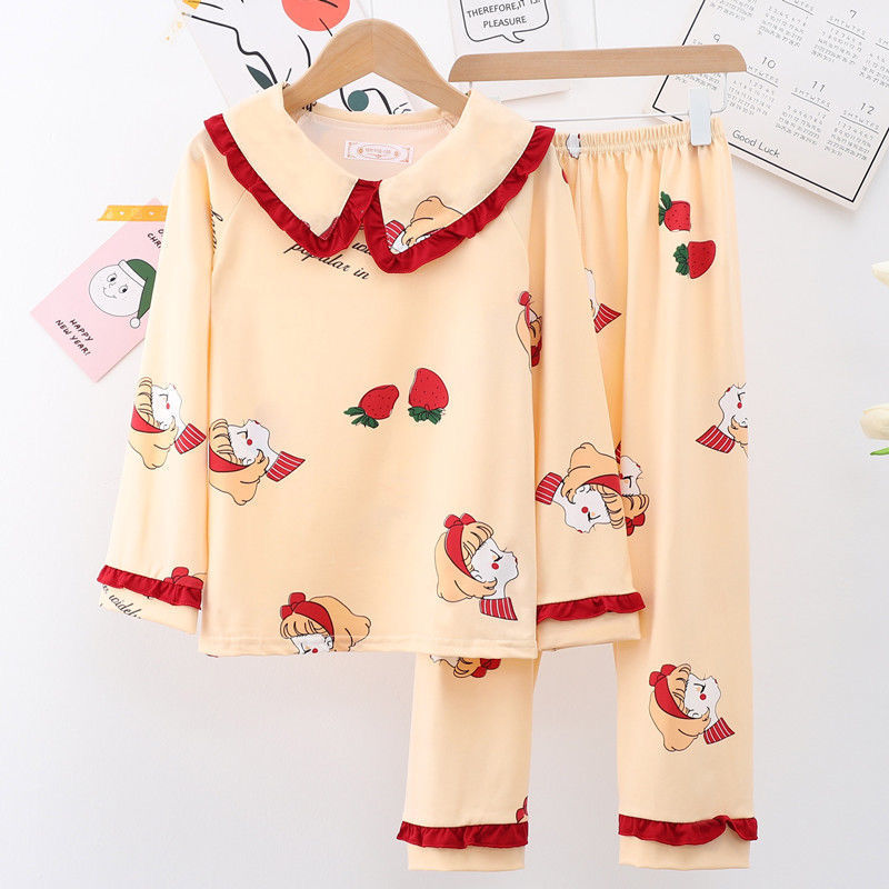 Children's Pajamas Spring Autumn Long-sleeved Cartoon Cute Princess Style Girls Middle-aged Children's Home Clothes Th