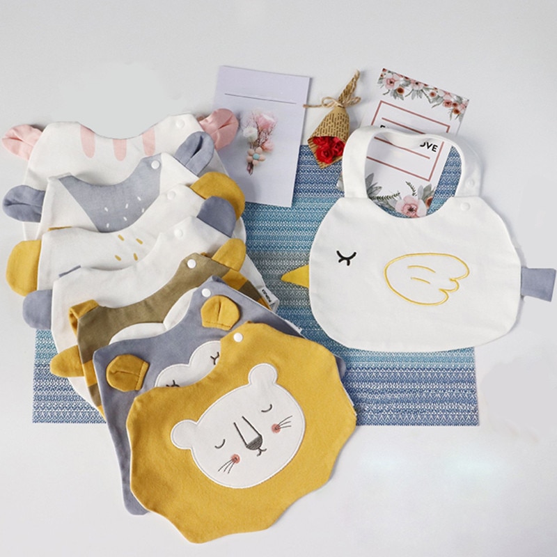 Soft Cartoon Animal Baby Bibs Cute Lion Cat Baby Girl Boy Saliva Towel Newborn Bib Soft Cotton Infant Burp Cloths Feeding Apron
