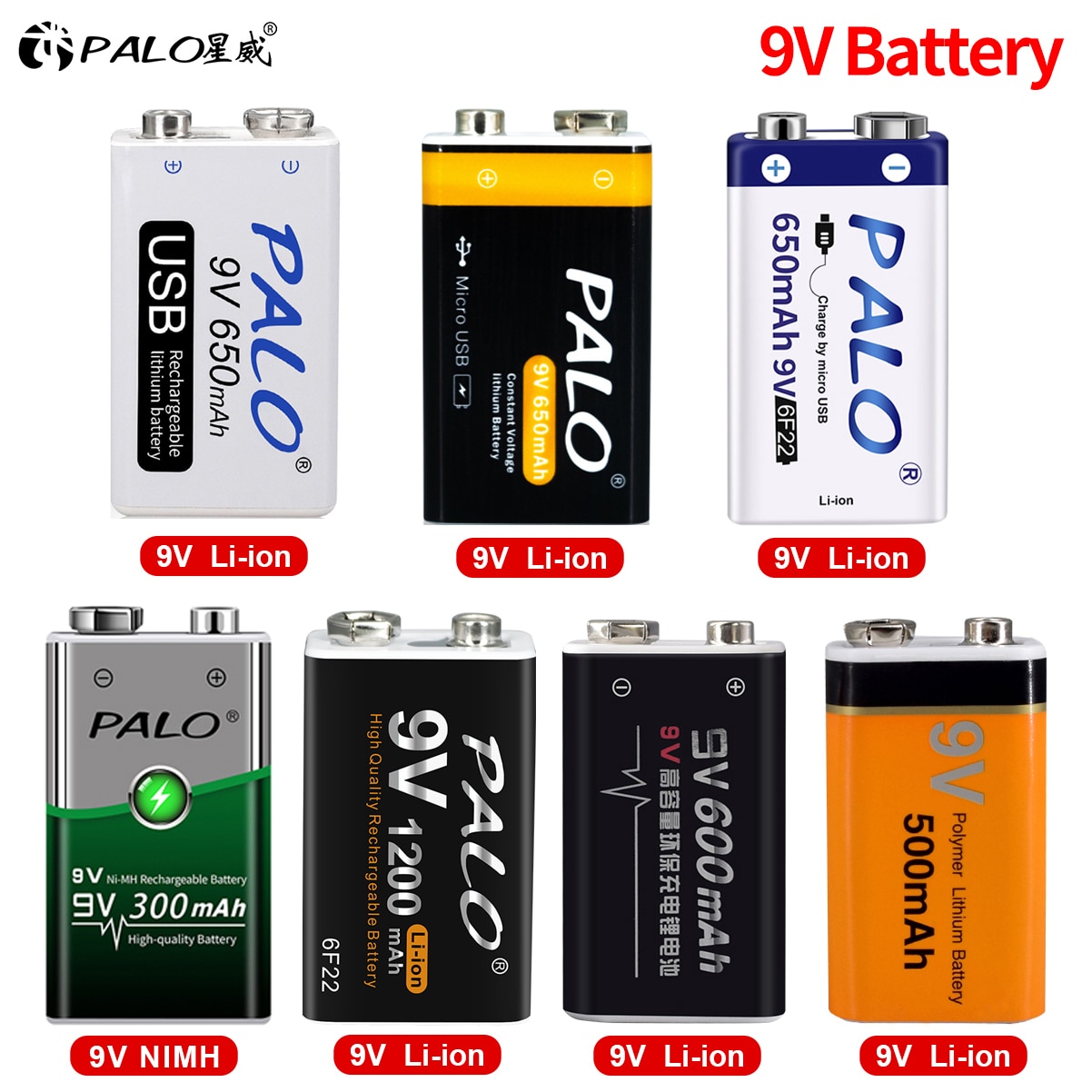 9 V Akku Lithium Li-Ion 9 Volt 6F2 2 Ni-Mh Ni MH 9 V Crown Batterie für Multimeter KTV mikrofon