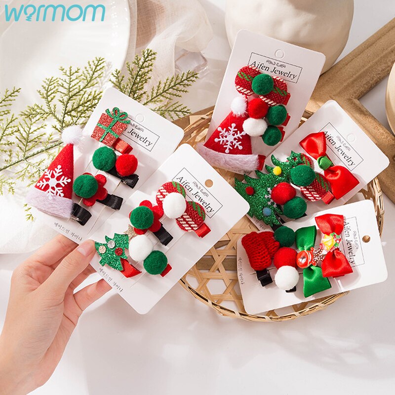 Warmom 4PCS Children's Christmas Hairpin Cute Christmas Hat Elk Bow Christmas Hair Accessories Gift for Kids Girls Hair Cli