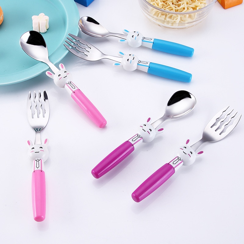 Stainless steel Spoon And Fork For Kid Baby Learns To Eat Training Spoon Food Supplement Fork Children's Tableware