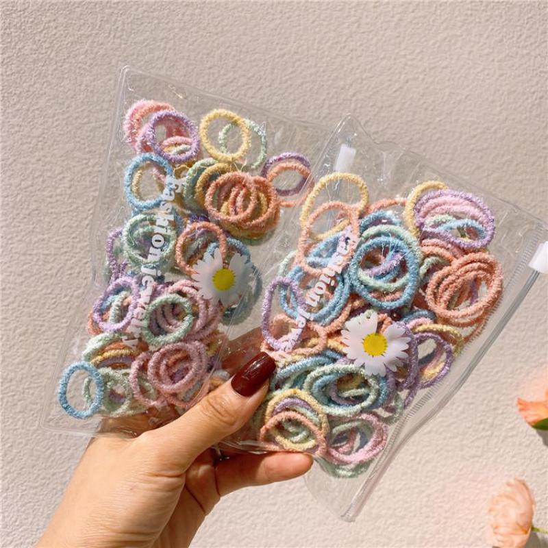 100 Piece Elastic Hair Bands For Girls Cute Candy Color Hair Accessories Children Hair Styling Tools Ponytails Headdress