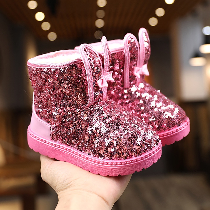 Winter Children Snow Boots For Girls Plush Warm Shoes Fashion Kids Boots Princess Glitter Baby Non-Slip Toddler Shoes