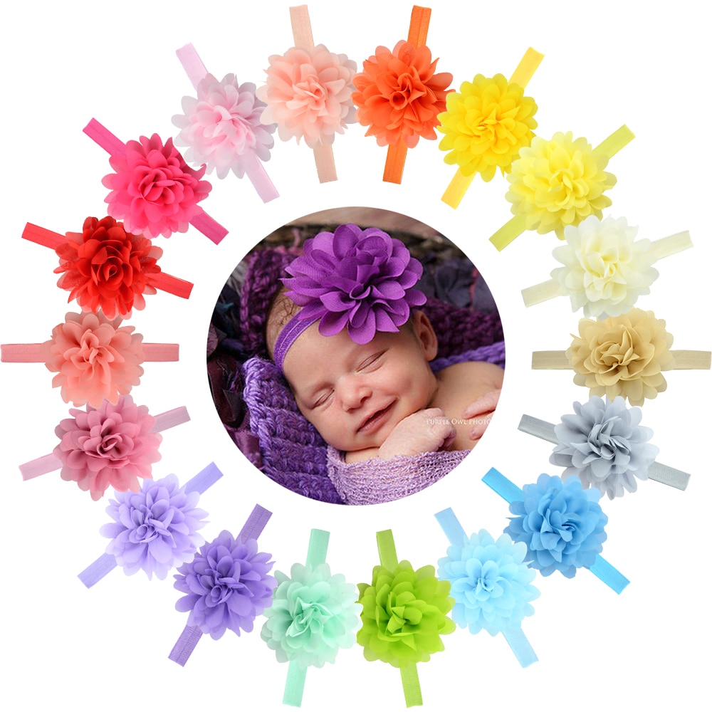 1 Pcs New Girl Chiffon Flower Headband Newborn Elastic Hair Band Children Fresh Style Solid Color Hairband Headwear Accessories