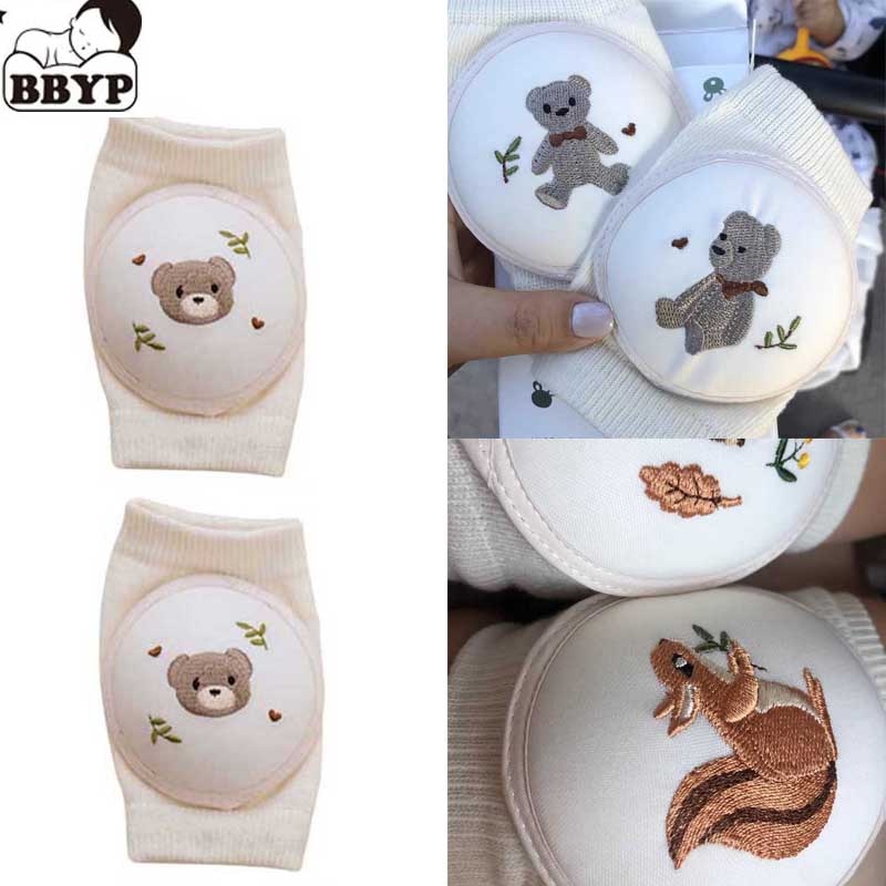 2Pcs Breathable Mesh Cotton Bear Embroidery Baby Knee Pads Crawling Protector Kneecaps Kid Short Kneepads Baby Anti-slip