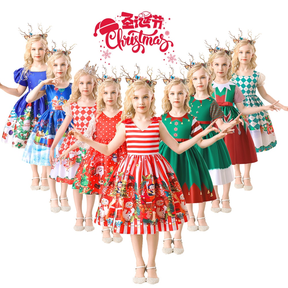 Christmas Dress For Baby Girls Kids New Year Party Vestidos Xmas Clothing 4 6 8 Years Children Snowman Santa Dress Up