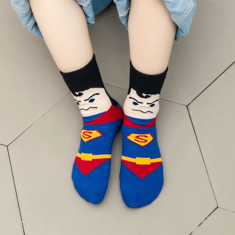 5 Pairs/Hero Children's Socks Cartoon Baby Socks Breathable Sweat-absorbent Children's Socks Male Spring and Autumn Tu