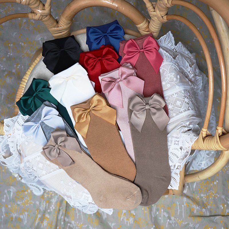 New Baby Toddlers Socks Autumn Winter Children Girls Knee High Long Sock Cotton Big Bow Knot Spanish Style Baby Socks for 1-5Y