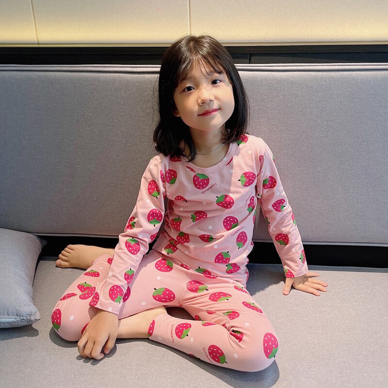 80-160cm Baby Girl Boy Long Johns Children's Autumn Winter Combed Cotton Lovely Cartoon Comfortable Pajamas Kids Underwear 