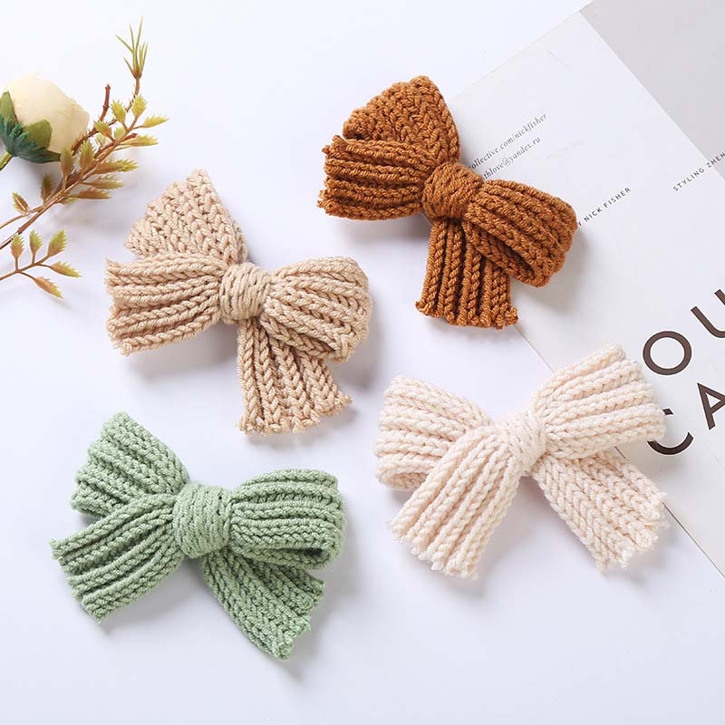 2Pcs/Set Woolen Knit Bowknot Hairpin For Baby Girls Hair Clips Girls Barrette Color Pair Clip Hair Accessories Retro Hair Clip