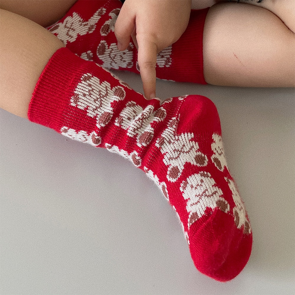 4 Pairs Lot Children Winter Christmas New Year Socks With Print Girl Boy Kid Toddler Baby Cute Funny Cotton Terry Warm Long Sock
