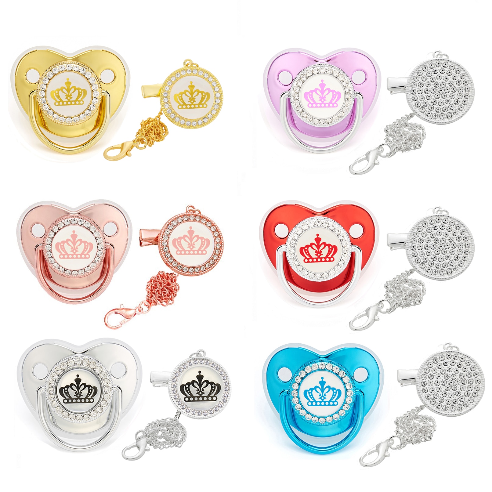 2021 Newborn Baby Pacifier Clips Chain Lids Luxury Bling BPA Free Silicone Pacifier Holder Teether Dummy Baby Shower Gifts