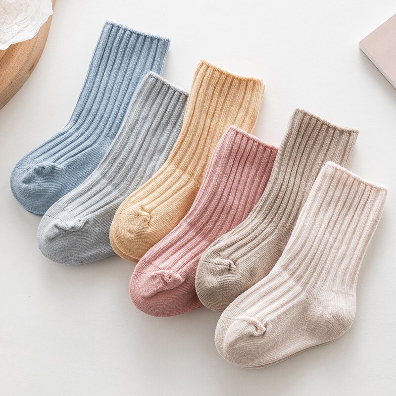 Kids Solid Color Socks Baby Boys Girls Cotton Breathable Stripe Soft Sock Children Knee High Long Socks School Uniform Socks