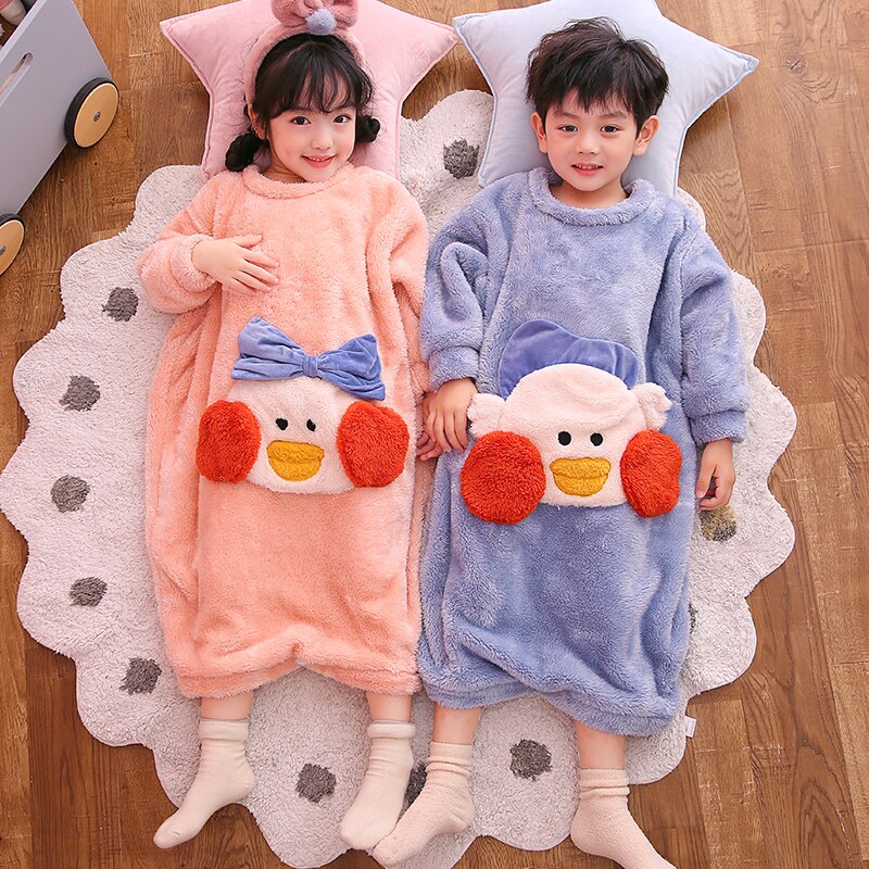 Cartoon New Children's Blanket Sleepers Flannel Home Clothes for Kids Girls Casual Loose Pijama Nightwear Cute Boys Outfits