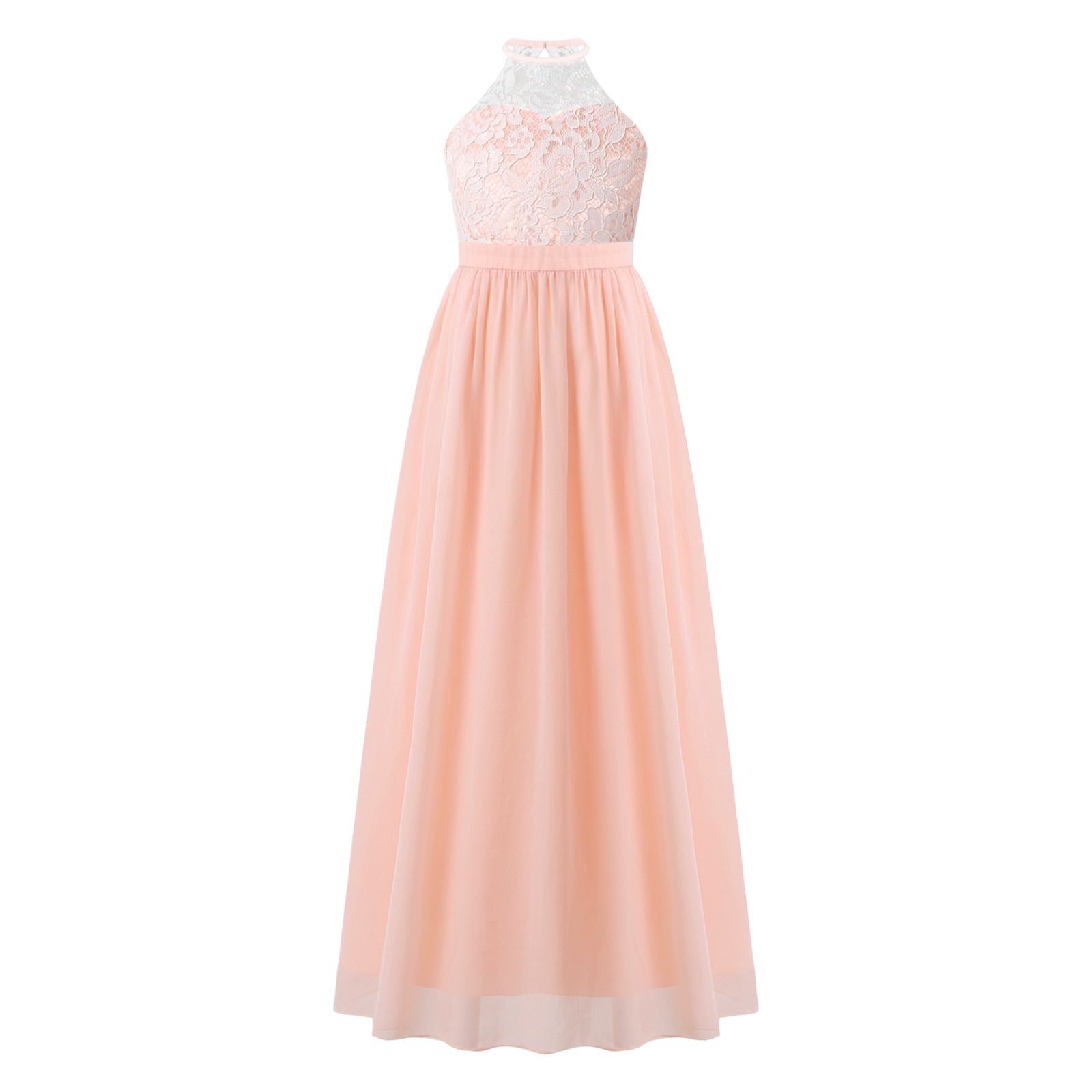 Kid Flower Girls Dress Halter Neck Lace Patchwork Chiffon Dresses For Girl Elegant Princess Wedding Evening Birthday Party Dress