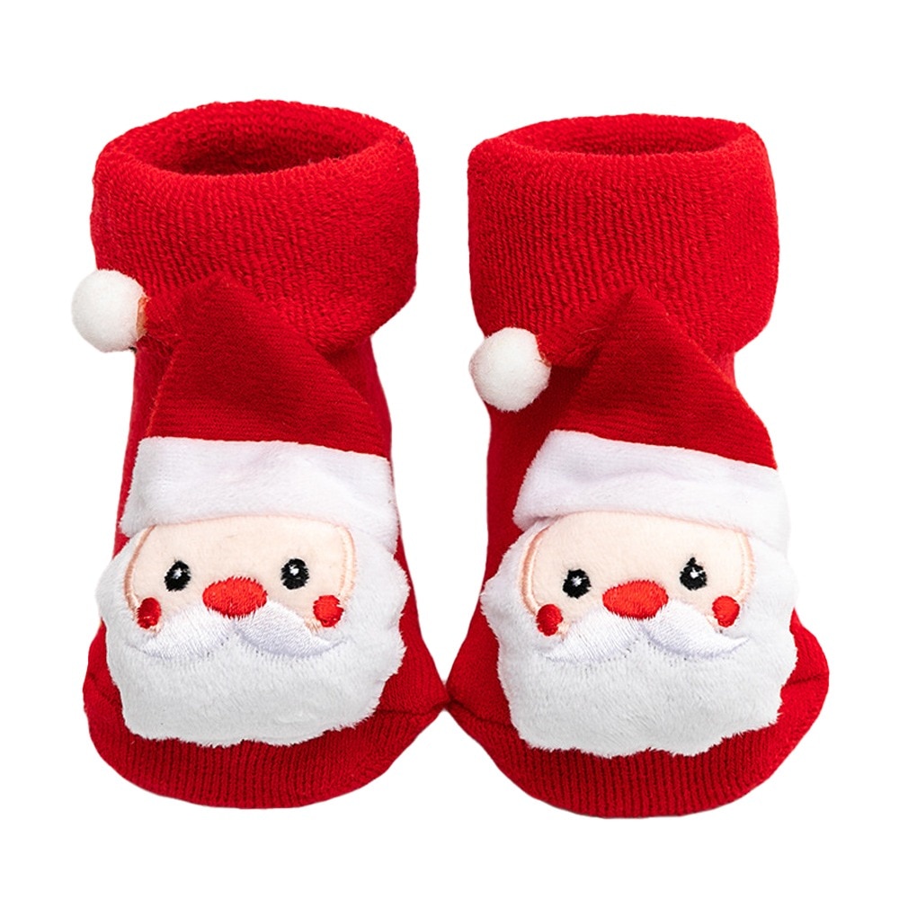 1Pair Baby Christmas Socks Winter Warm Thick Terry Socks for Newborn Infant Babies Gifts Cartoon Santa Elk Anti Slip Floor Socks