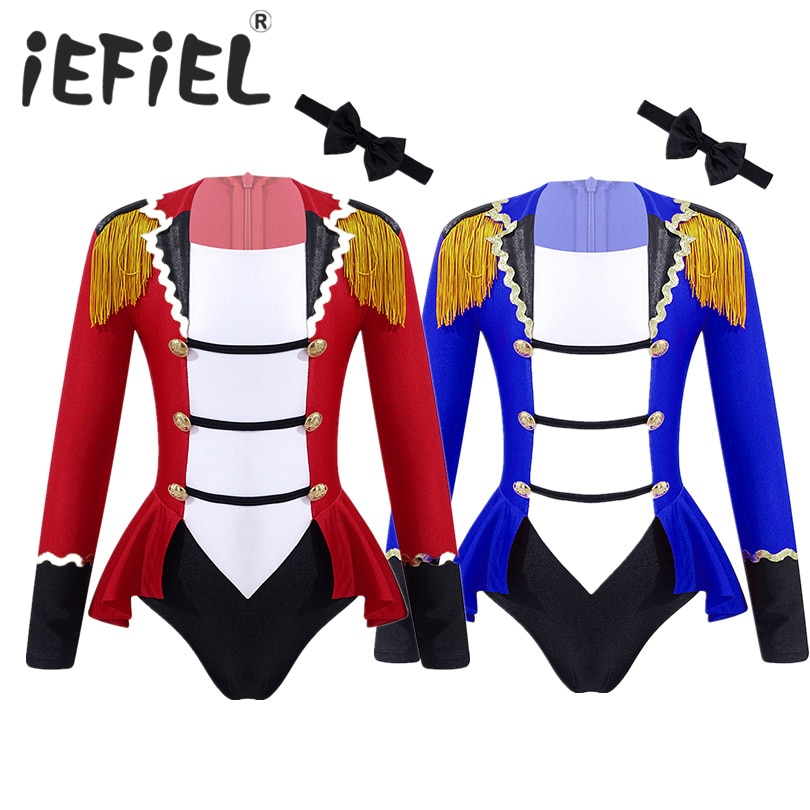 iEFiEL Kids Girls Circus Cosplay Costumes Dress Long Sleeves Bodysuit Leotard Tassel Buttons Romper Jumpsuit for Carnival Party