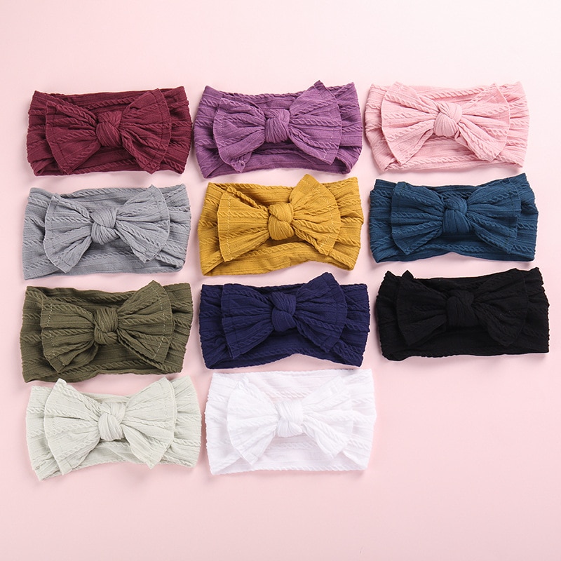 Soft Elastic Baby Headband Sweet Princess Solid Color Bows Newborn Infant Hair Band Turban Kids Baby Girl Headwear