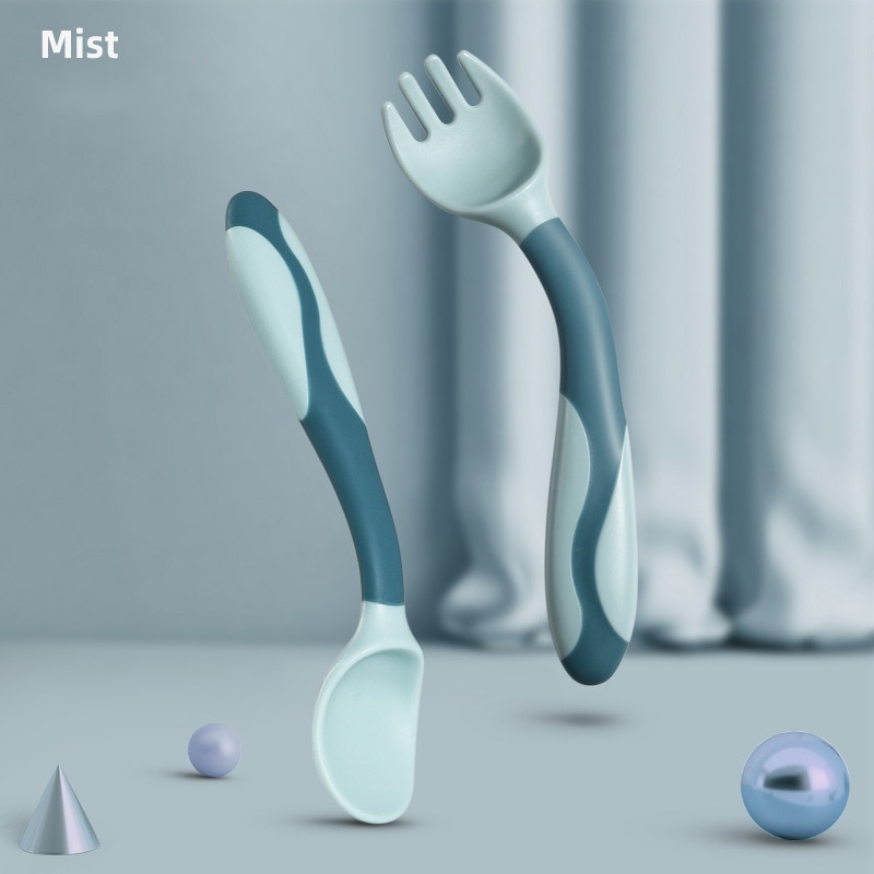2Pcs Silicone Spoon for Baby Set Auxiliary Food Toddler Learn To Eat Training Bendable Soft Fork Infant Children Tableware