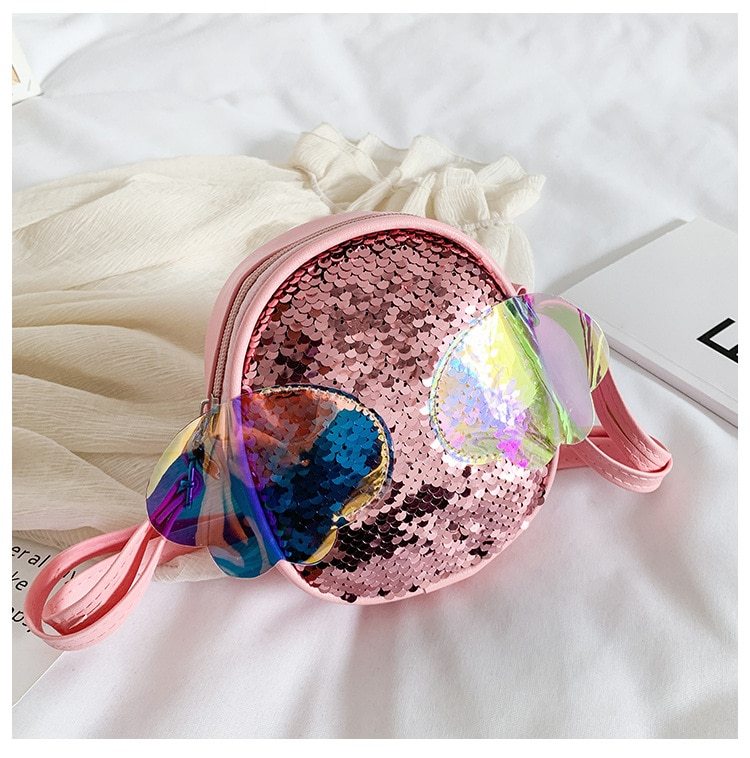Glitter Sequined Crossbody Bag Kid Girls Sparkle Shoulder Laser Wings Adjustable Strap Handbag Lovely Shoulderbag Freeshipping