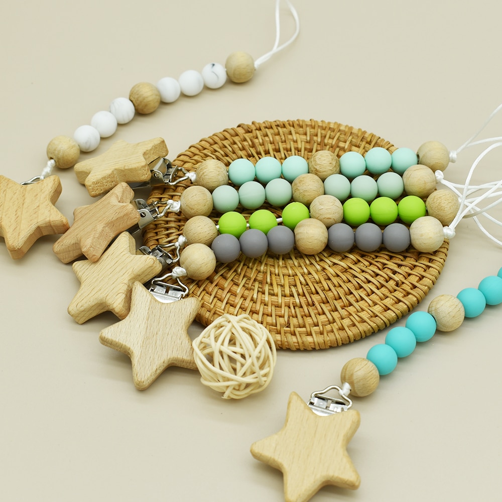 Handmake Pacifier Holder Baby Silicone Teether Chain Star Nipple Clip Chain BPA Free Teething Holder Babi Silicone Teether Toy