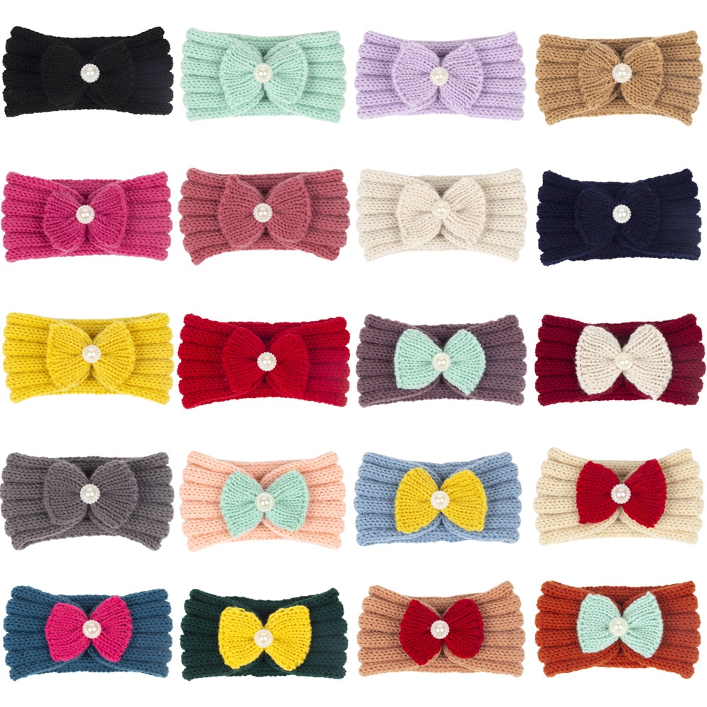 10pc Baby Knitted Hair Band Solid Color Bows Headband for Boys Girls Winter Rabbit Ear Headwraps Children's Wool Warm Headw