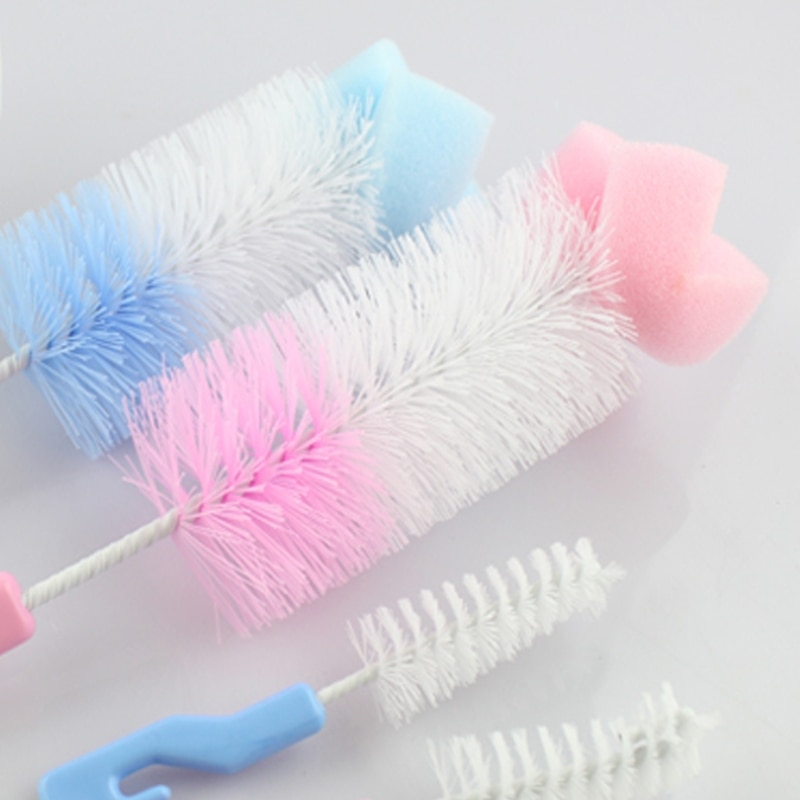 C5AA 2Pcs Baby Nipple Milk Bottle Cup 360 Degree Sponge Cleaner + Pacifier Brush